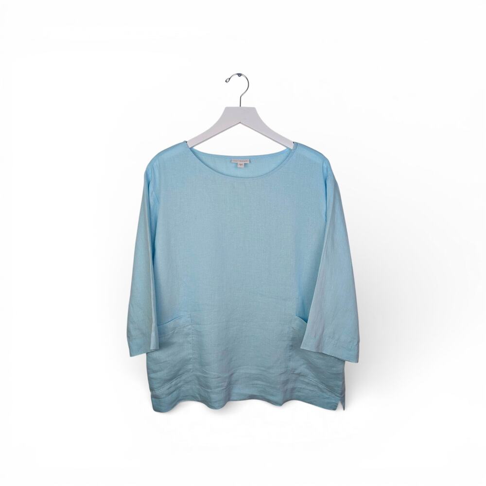 J. JILL pureJill 100% Linen Boatneck Pullover Tunic w/ Pockets Aqua Blue - Small